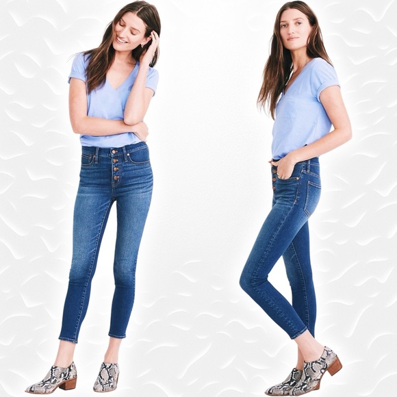 Madewell 9” Mid-Rise Skinny Crop Jeans: Button-Front TENCEL Denim Edition Dewey - Picture 1 of 16